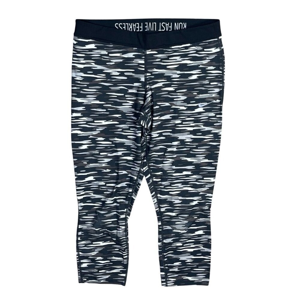Nike Women's Athletic Legging Dri-Fit Camo Gray Black Cropped Size L Large